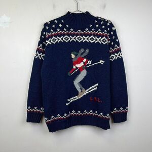 RALPH LAUREN Exclusive Hand Knit Skier Sweater 5 Snow Flake Buttons Womens M
